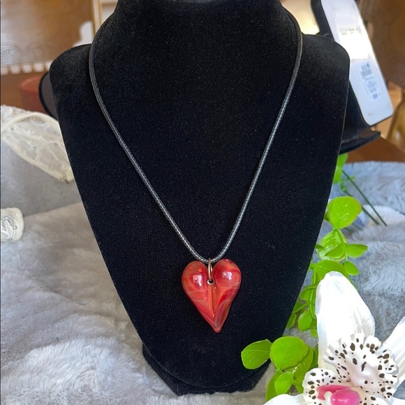 Red and Black Geometric Necklace with Pendant - Picture 1 of 6
